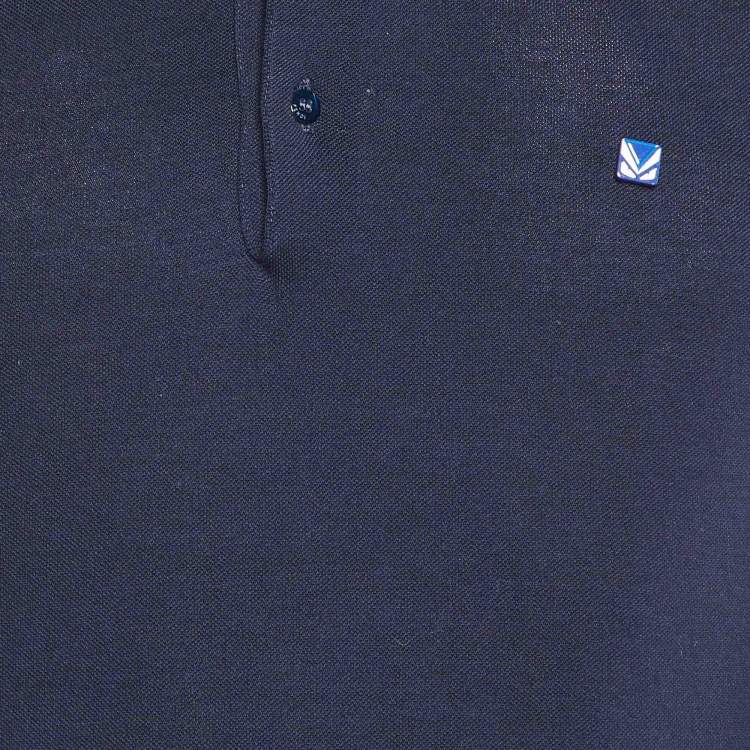 Pre Owned Fendi Navy Blue Cotton Pique Knit Polo T-Shirt S