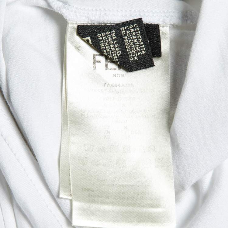 Pre Owned Fendi White FF Logo Patch Embroidered Cotton T-Shirt M