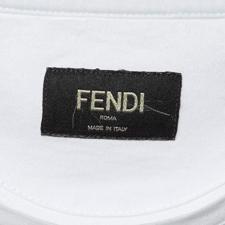 Pre Owned Fendi White FF Logo Patch Embroidered Cotton T-Shirt M