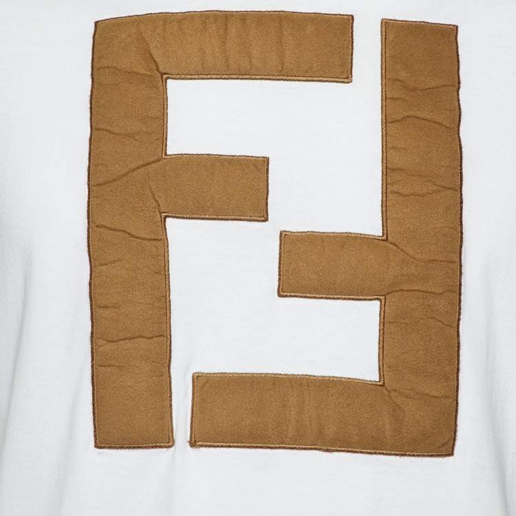 Pre Owned Fendi White FF Logo Patch Embroidered Cotton T-Shirt M