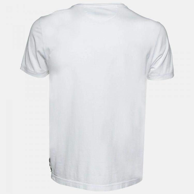 Pre Owned Fendi White FF Logo Patch Embroidered Cotton T-Shirt M