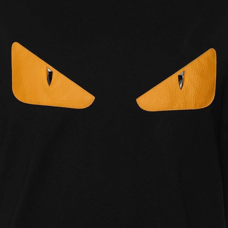 Pre Owned Fendi Black Cotton Monster Eye Patch Detail Crewneck T-Shirt L