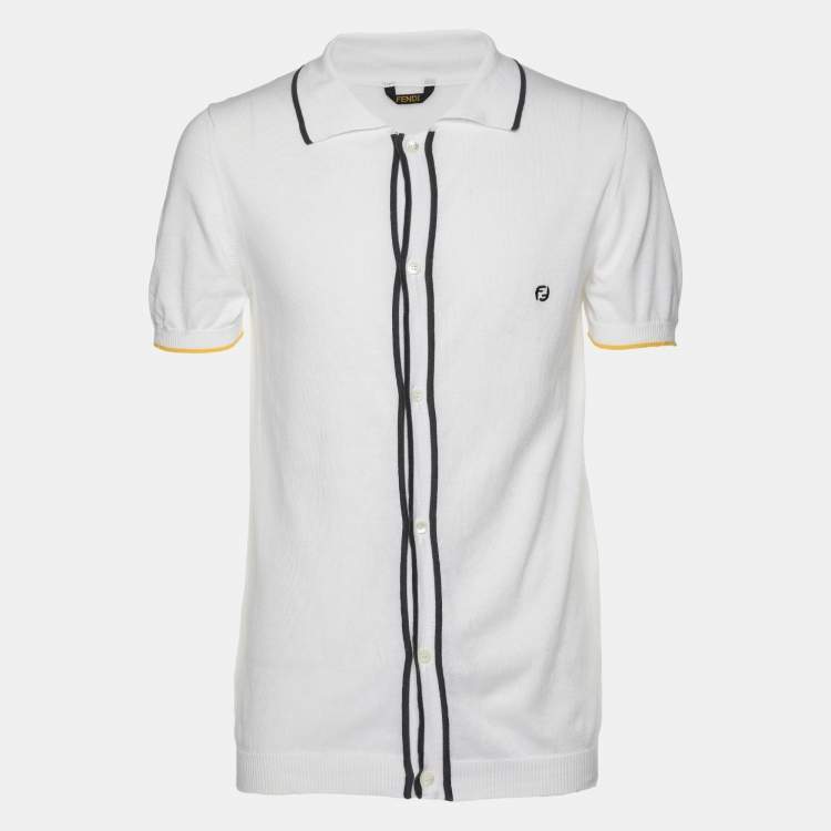 Pre Owned Fendi White Cotton Knit Front Button T-Shirt M