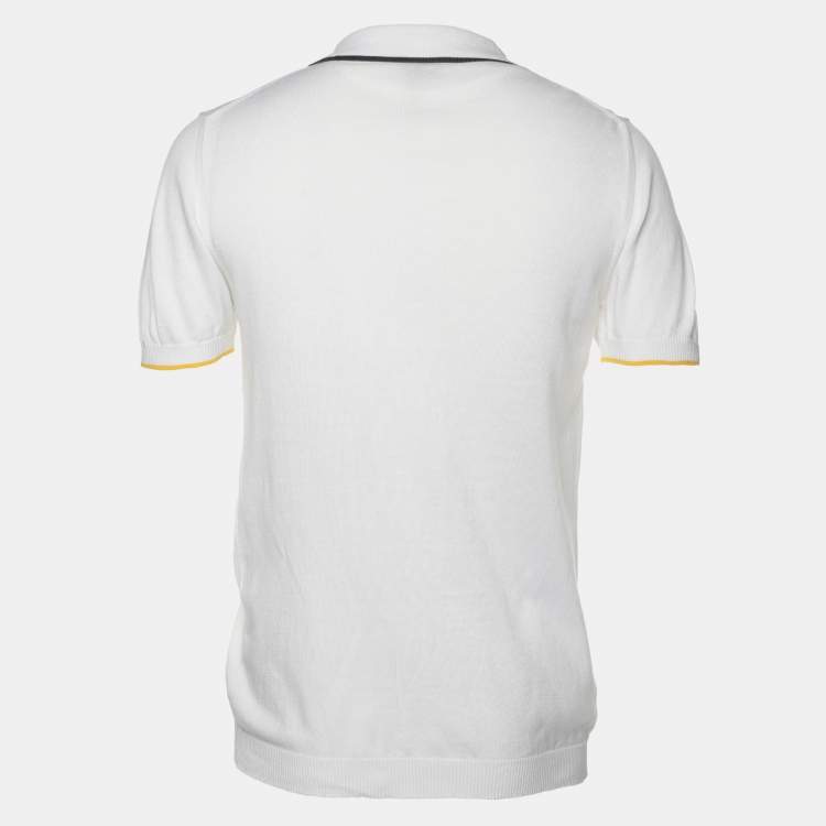 Pre Owned Fendi White Cotton Knit Front Button T-Shirt M