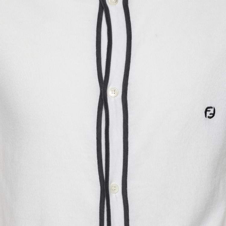Pre Owned Fendi White Cotton Knit Front Button T-Shirt M