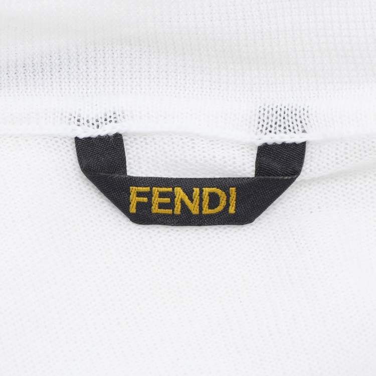 Pre Owned Fendi White Cotton Knit Front Button T-Shirt M