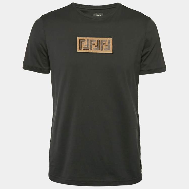 Pre Owned Fendi Black Zucca Applique Cotton Jersey Crewneck T-Shirt M