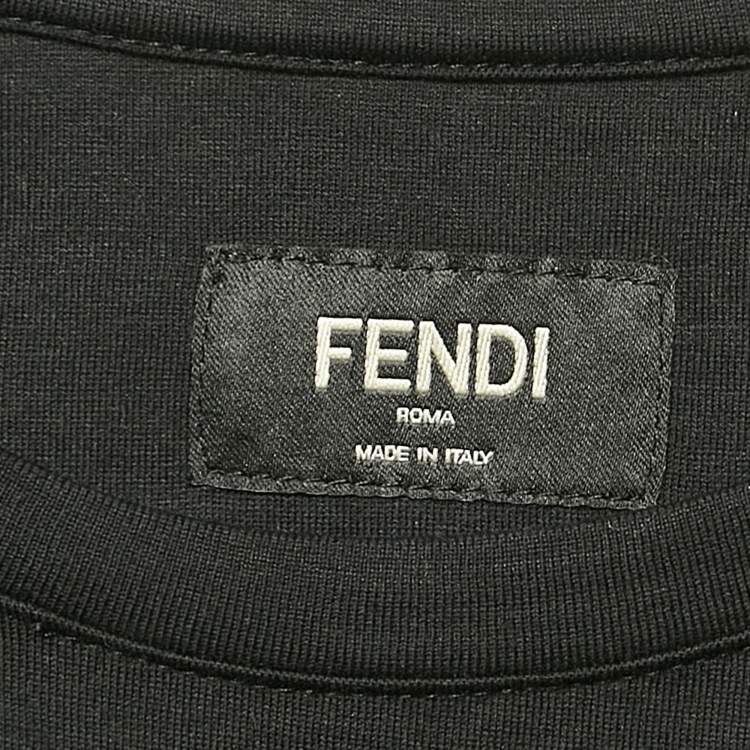 Pre Owned Fendi Black Zucca Applique Cotton Jersey Crewneck T-Shirt M