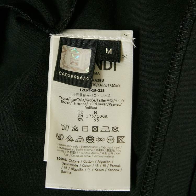 Pre Owned Fendi Black Zucca Applique Cotton Jersey Crewneck T-Shirt M