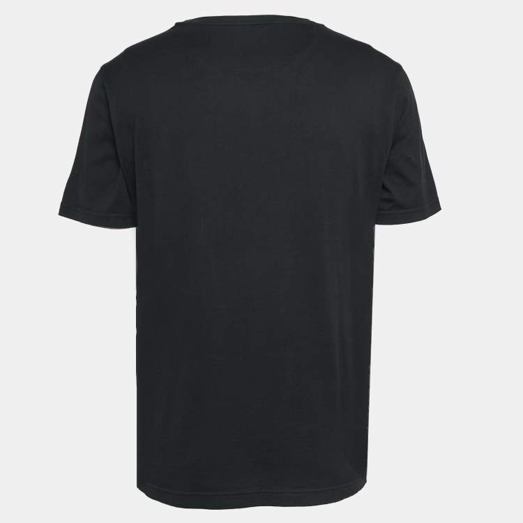 Pre Owned Fendi Black Cotton Logo Leather Applique Jersey T-Shirt XL