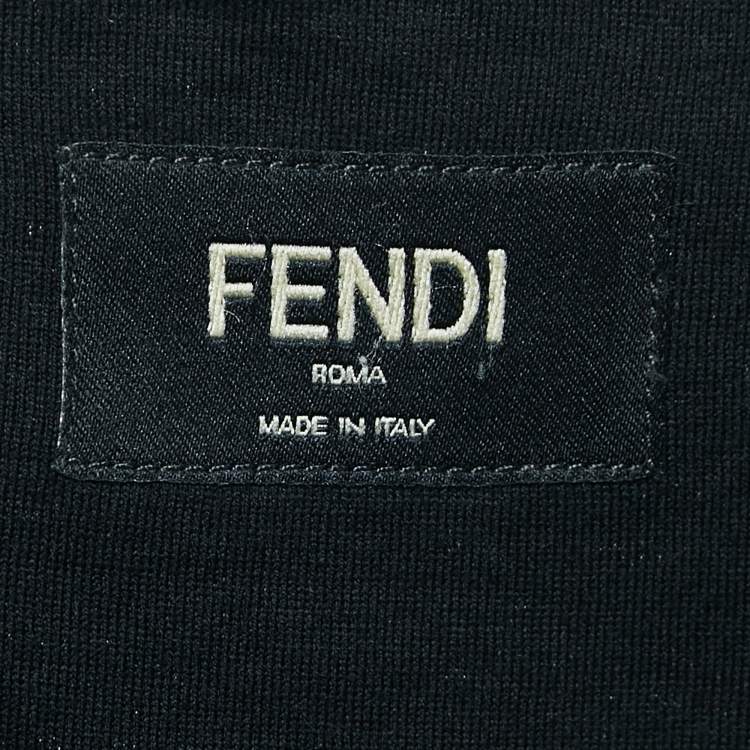 Pre Owned Fendi Black Cotton Logo Leather Applique Jersey T-Shirt XL