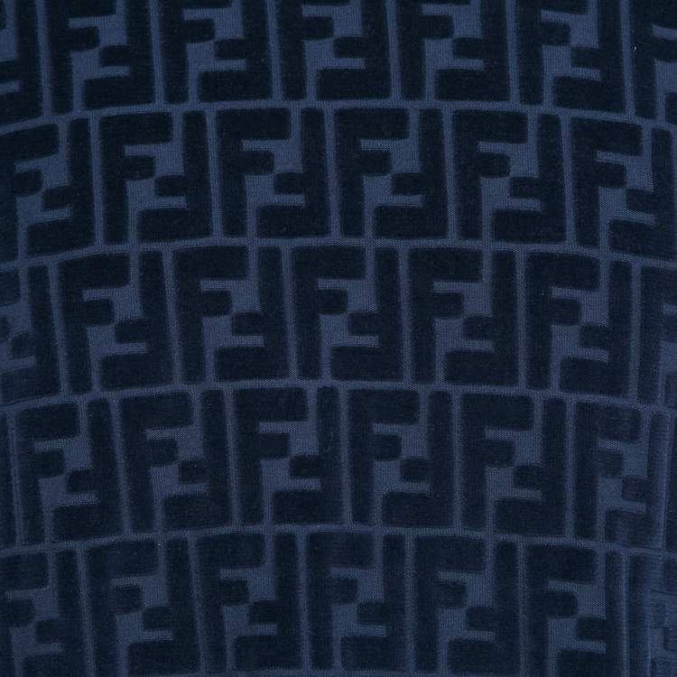 Pre Owned Fendi Navy Blue Zucca Flocked Jersey T-Shirt XL