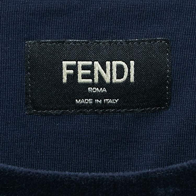 Pre Owned Fendi Navy Blue Zucca Flocked Jersey T-Shirt XL