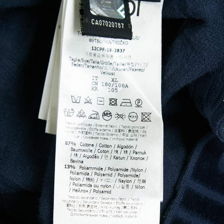 Pre Owned Fendi Navy Blue Zucca Flocked Jersey T-Shirt XL