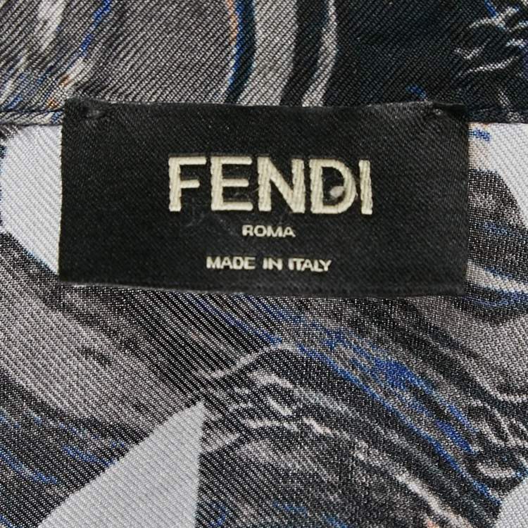 Pre Owned Fendi Blue Fragment Print Silk Short Sleeve Shirt M