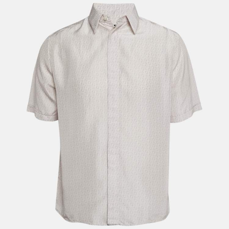 Pre Owned Fendi Light Purple Logo Print Silk Short Sleeve Shirt M
