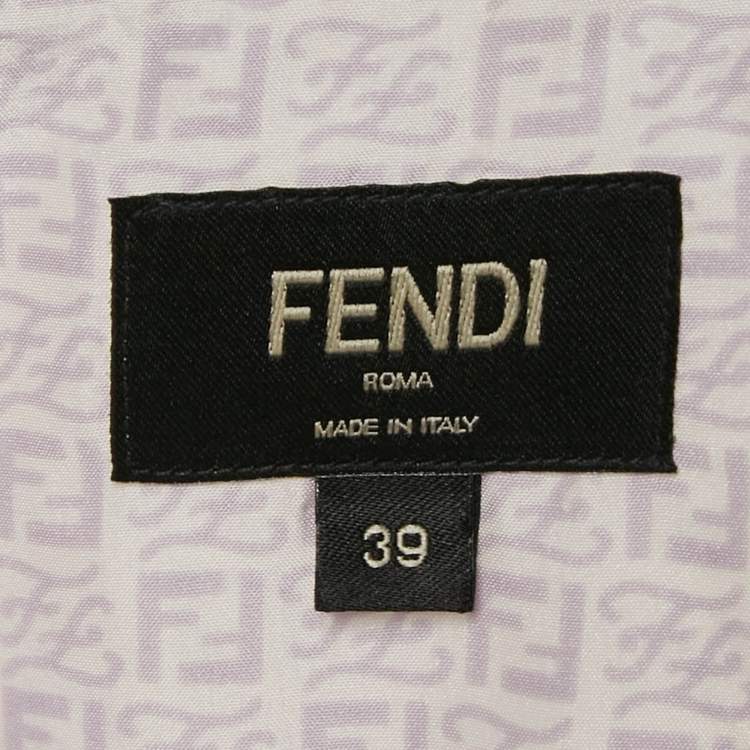 Pre Owned Fendi Light Purple Logo Print Silk Short Sleeve Shirt M