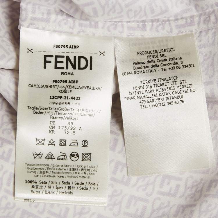 Pre Owned Fendi Light Purple Logo Print Silk Short Sleeve Shirt M