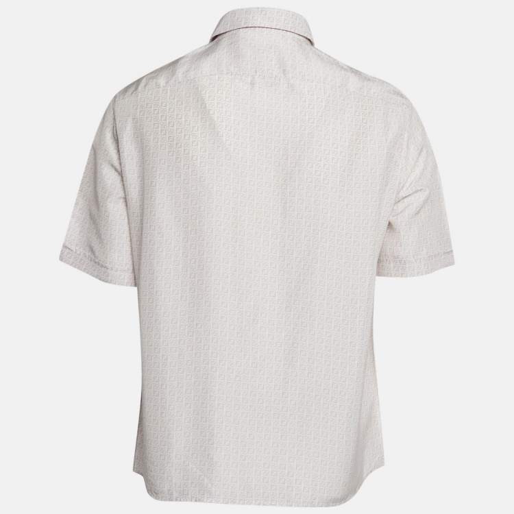 Pre Owned Fendi Light Purple Logo Print Silk Short Sleeve Shirt M