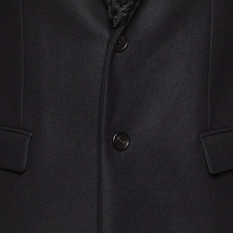 Pre Owned Fendi Black Wool Fur Collar Long Coat XXL