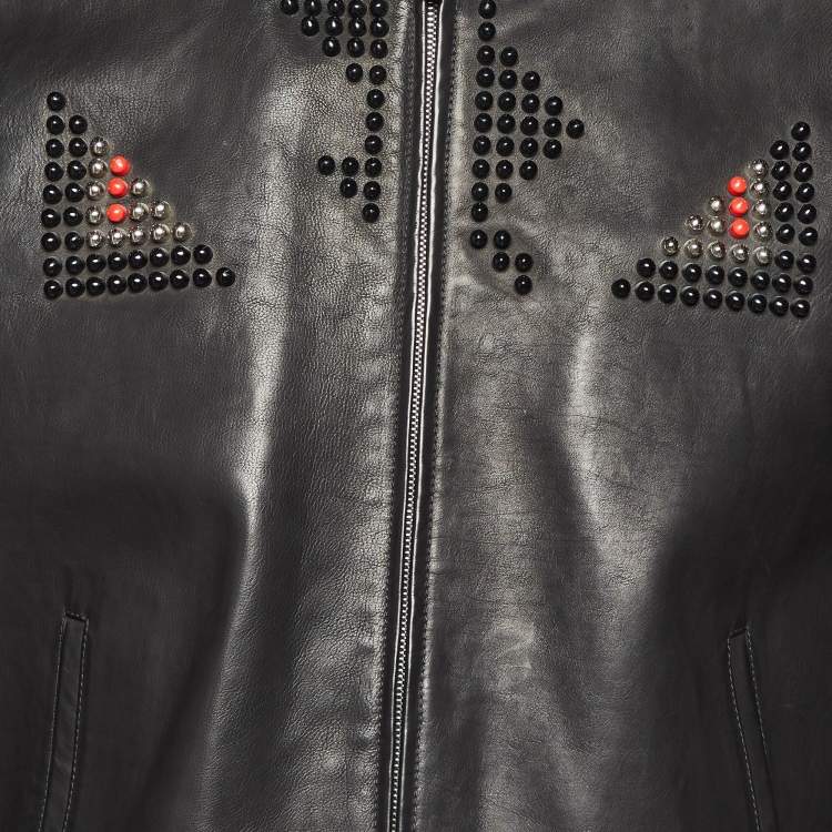 Pre Owned Fendi Black Leather Studded Biker Jacket L