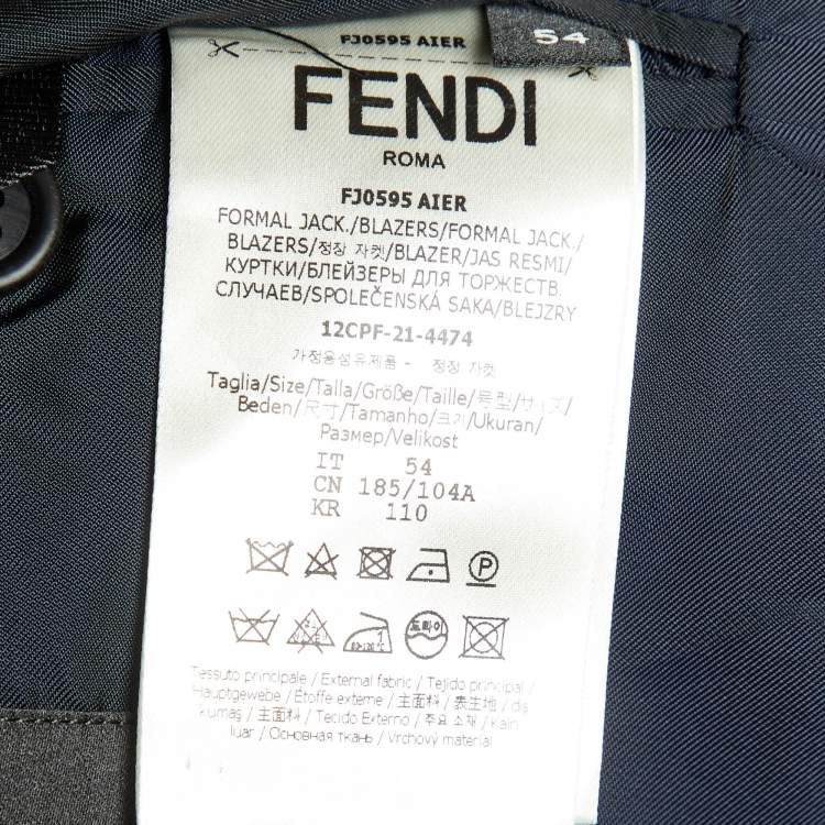 Pre Owned Fendi Blue Zucca Print Linen Blend Single Breasted Blazer XXL