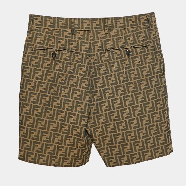 Pre Owned Fendi Brown Zucca Jacquard Cotton Blend Shorts S