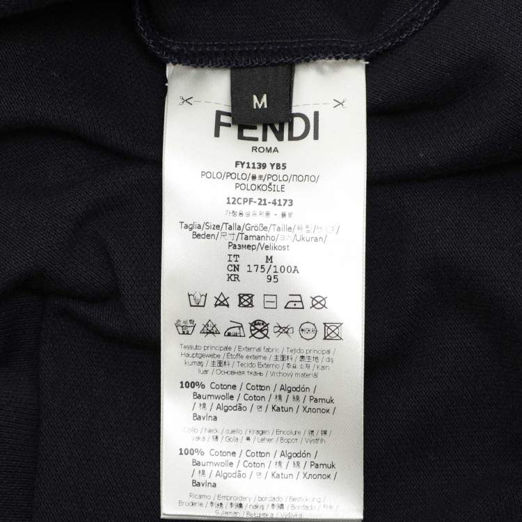 Pre Owned Fendi Navy Blue Cotton Knit Long Sleeve Polo Shirt M
