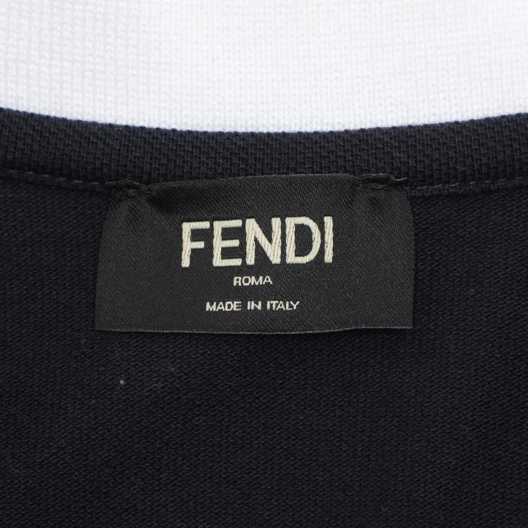 Pre Owned Fendi Navy Blue Cotton Knit Long Sleeve Polo Shirt M