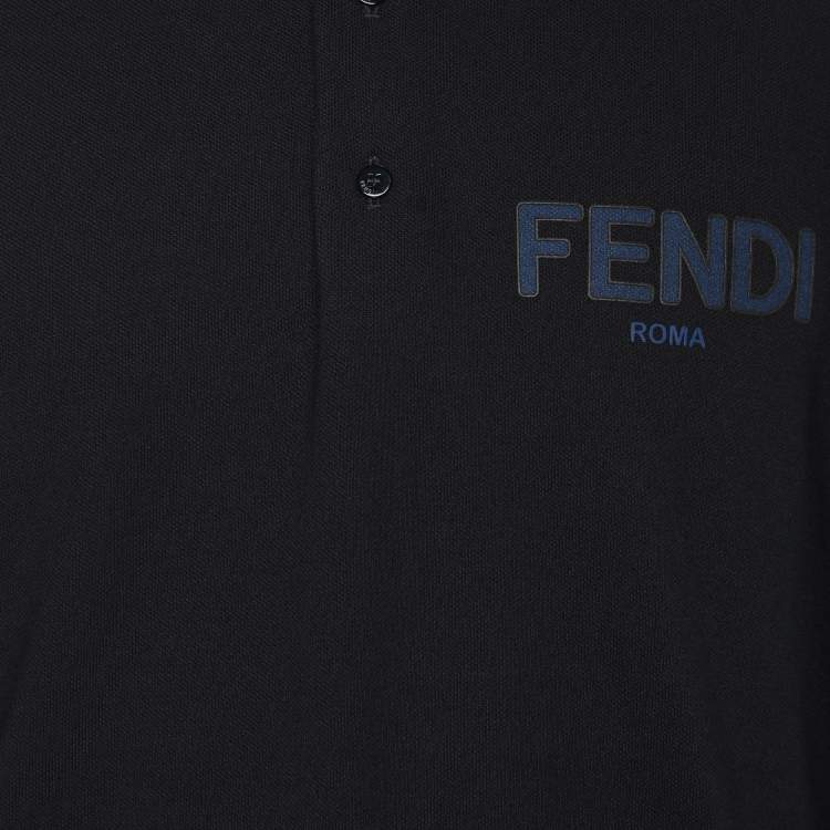Pre Owned Fendi Navy Blue Cotton Knit Long Sleeve Polo Shirt M