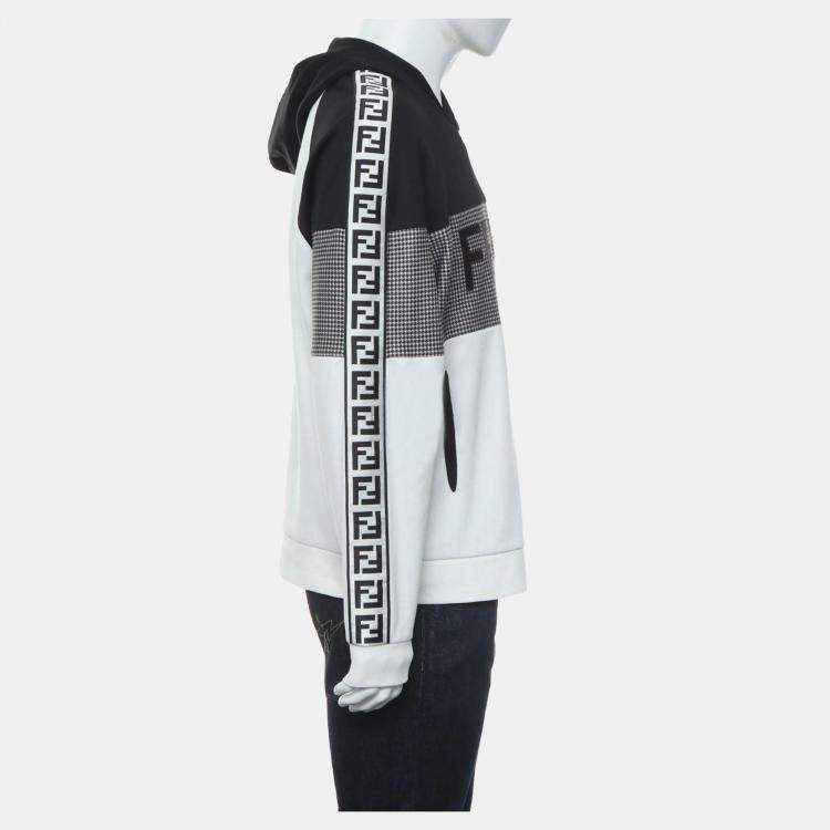 Pre Owned Fendi White, Black Cotton and Polyester Two Tone Zucca Houndstooth Hoodie M