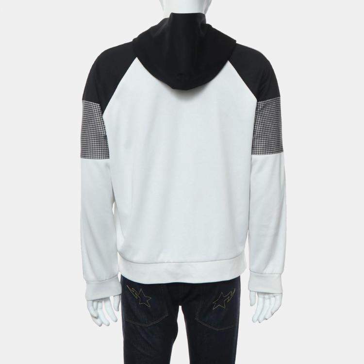 Pre Owned Fendi White, Black Cotton and Polyester Two Tone Zucca Houndstooth Hoodie M