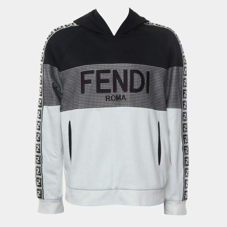 Pre Owned Fendi White, Black Cotton and Polyester Two Tone Zucca Houndstooth Hoodie M