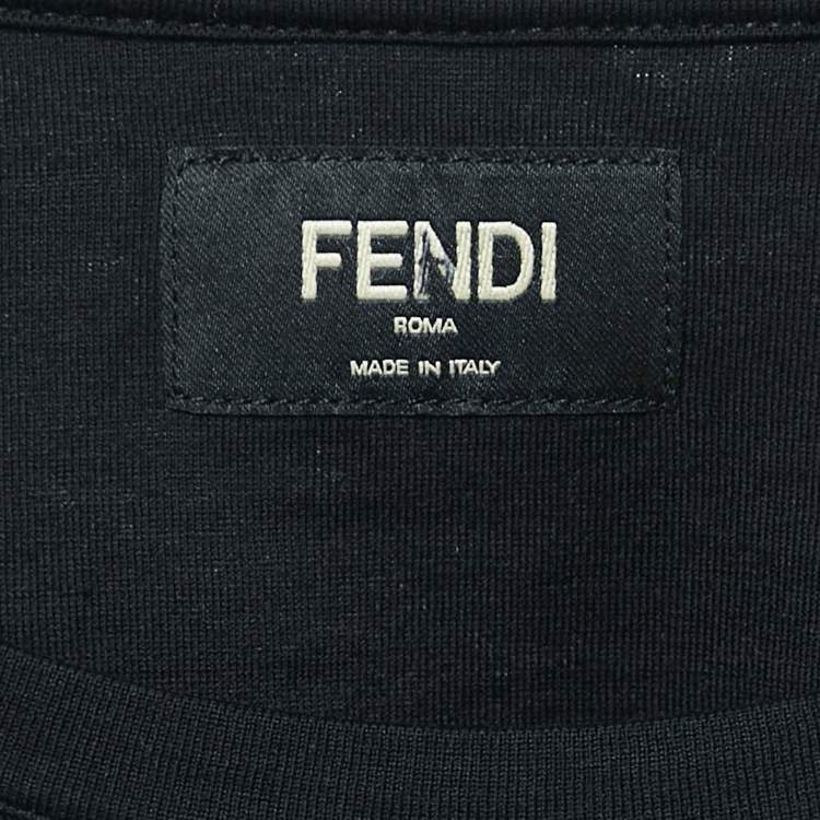 Pre Owned Fendi Black Monster Eye Applique Jersey Crewneck T-Shirt L