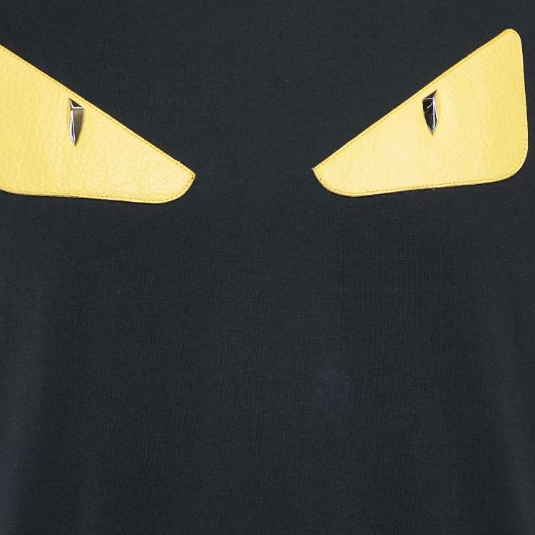 Pre Owned Fendi Black Monster Eye Applique Jersey Crewneck T-Shirt L