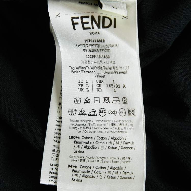Pre Owned Fendi Black FF Karligraphy Embroidered Jersey Crew Neck T-Shirt L