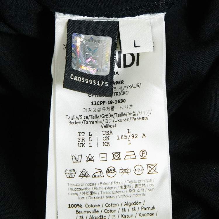 Pre Owned Fendi Black FF Karligraphy Embroidered Jersey Crew Neck T-Shirt L