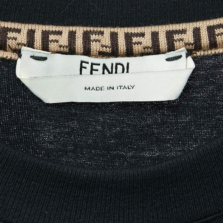 Pre Owned Fendi Black FF Karligraphy Embroidered Jersey Crew Neck T-Shirt L