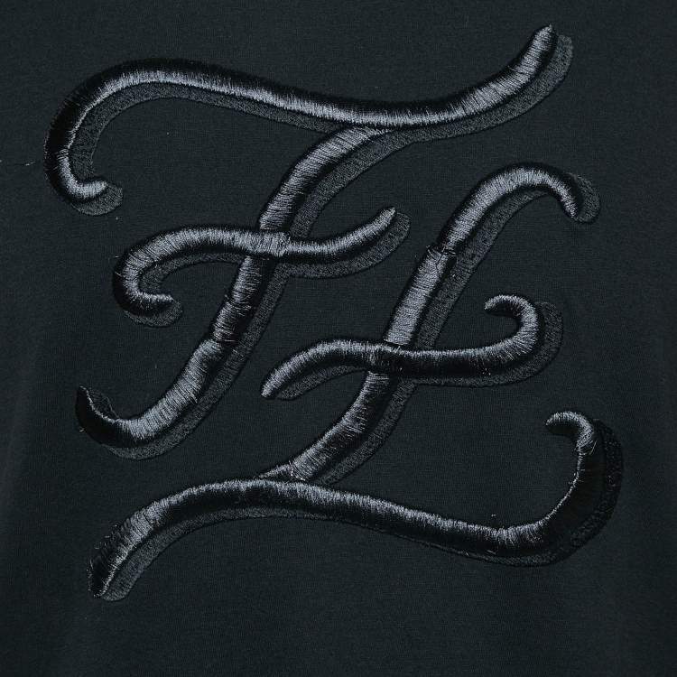 Pre Owned Fendi Black FF Karligraphy Embroidered Jersey Crew Neck T-Shirt L