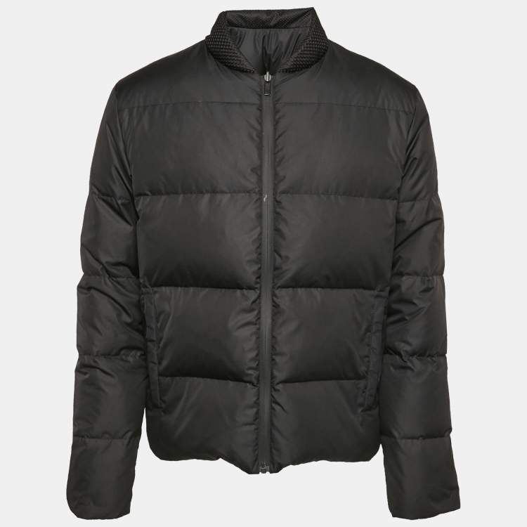 Pre Owned Fendi Black Logo Print Synthetic Reversible Puffer Jacket XL