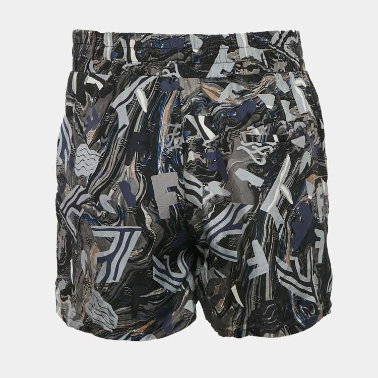 Pre Owned Fendi Blue Logo Fragment Print Silk Shorts L