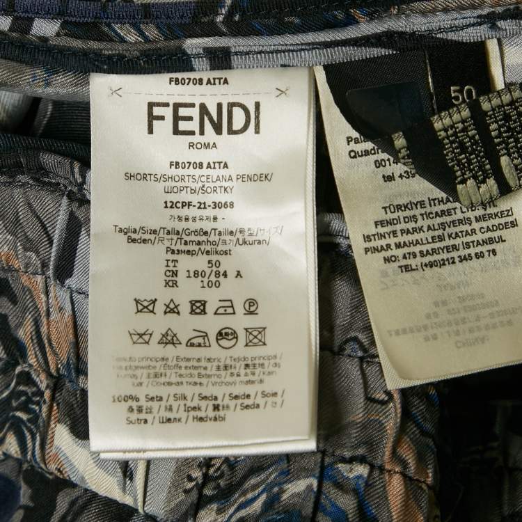 Pre Owned Fendi Blue Logo Fragment Print Silk Shorts L