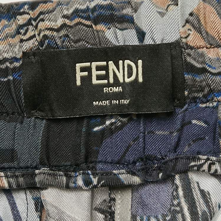 Pre Owned Fendi Blue Logo Fragment Print Silk Shorts L