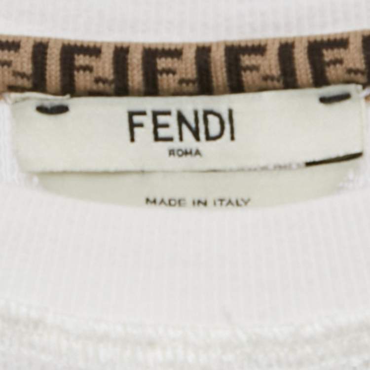 Pre Owned Fendi White FF Patterned Stretch Knit Half Sleeve T-shirt XS