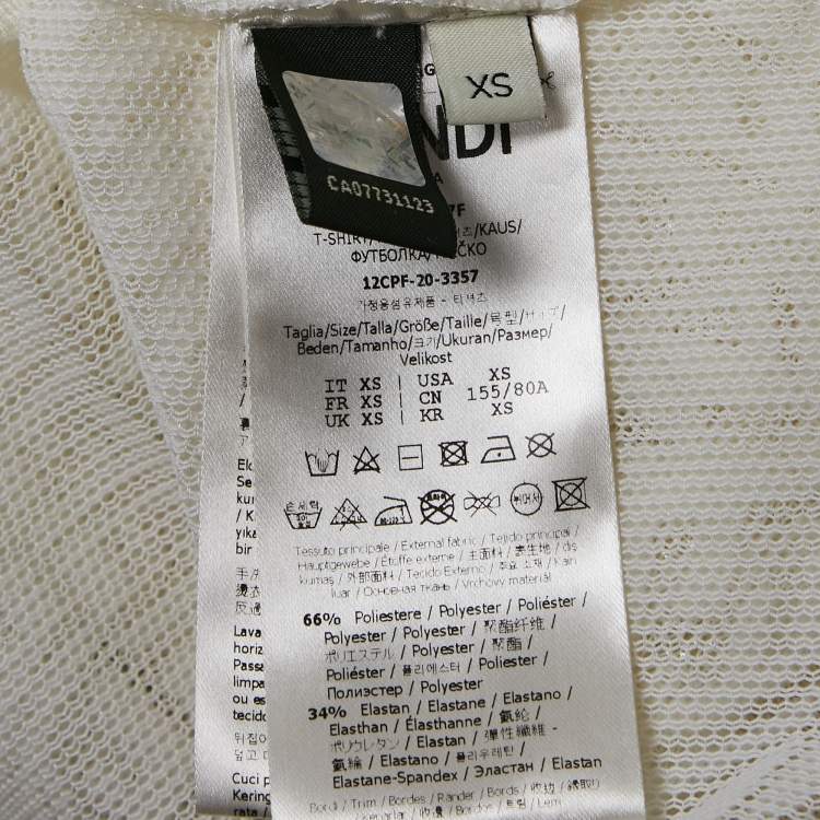Pre Owned Fendi White FF Patterned Stretch Knit Half Sleeve T-shirt XS