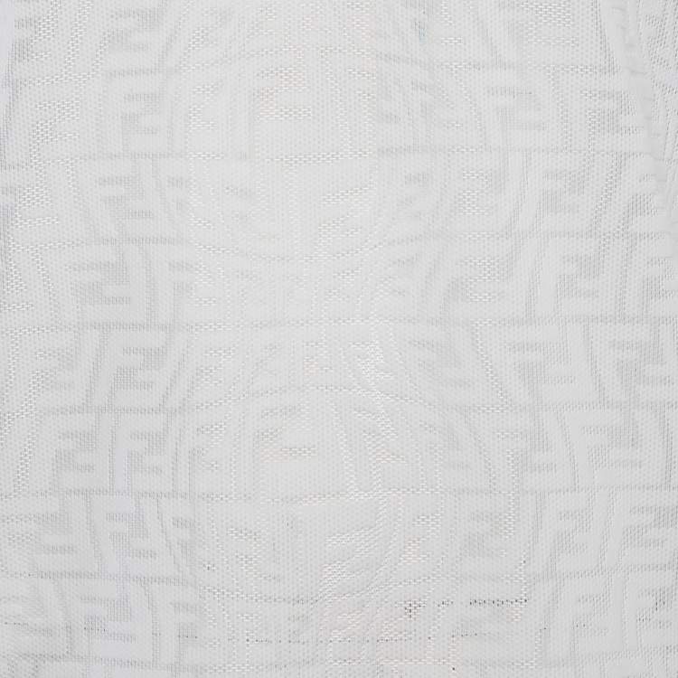 Pre Owned Fendi White FF Patterned Stretch Knit Half Sleeve T-shirt XS