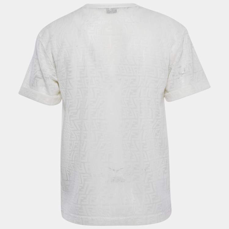Pre Owned Fendi White FF Patterned Stretch Knit Half Sleeve T-shirt XS