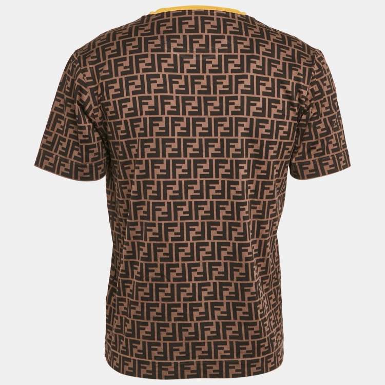Pre Owned Fendi Brown Zucca Print Jersey Crewneck T-Shirt S