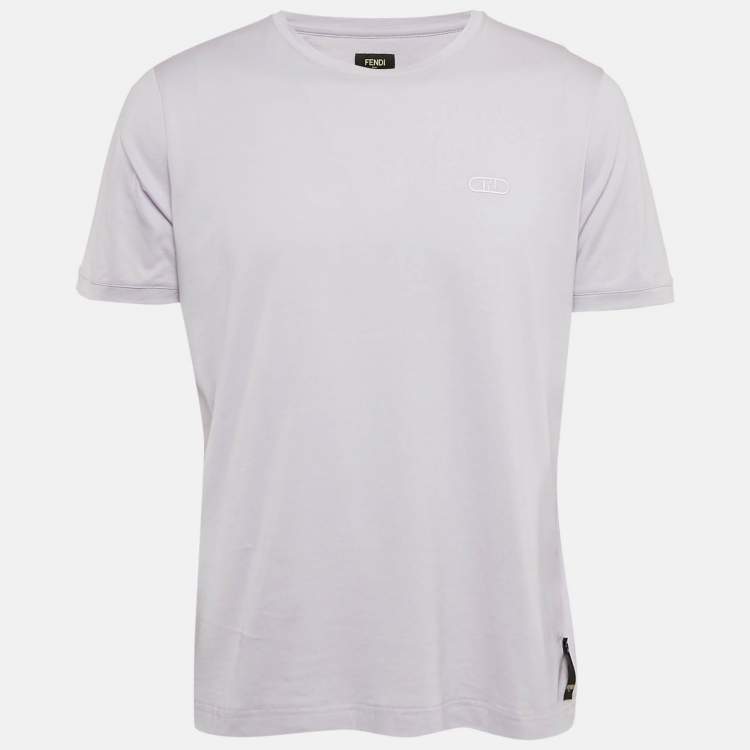 Pre Owned Fendi Lavender O’Lock Embroidered Jersey T-Shirt XL