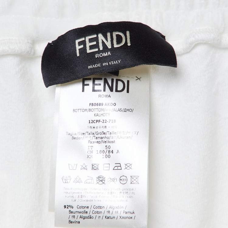 Pre Owned Fendi White FF Velour Cotton Shorts L